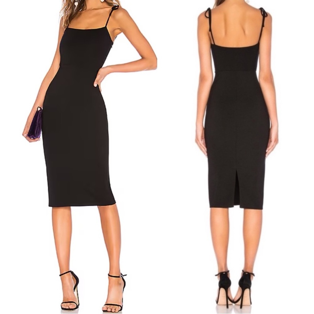 LPA Tank Midi Dress Black Tie Straps Cocktail Sleeveless Size S